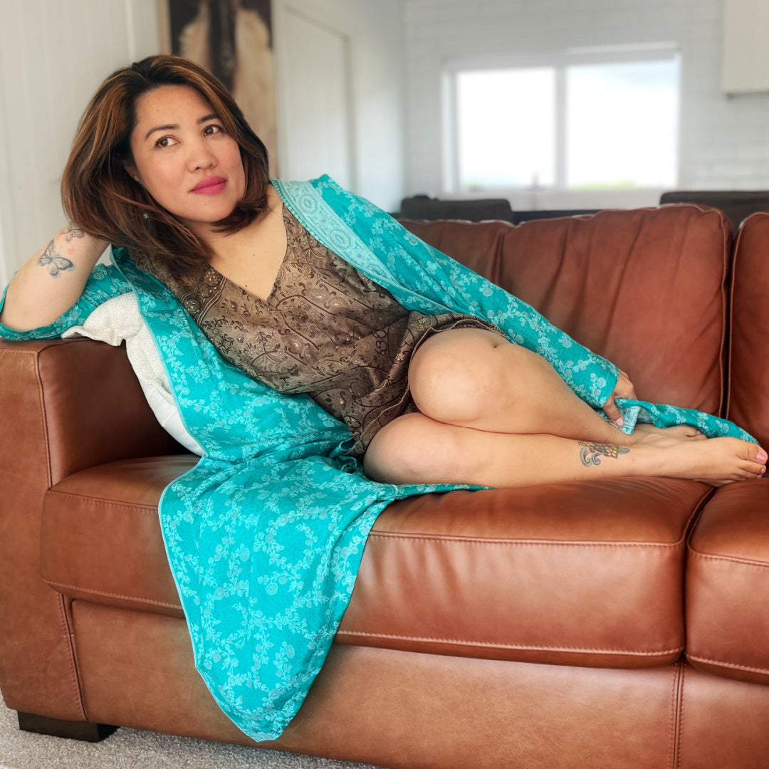 PURE SILK LONG KIMONO 26-30, US 22-26