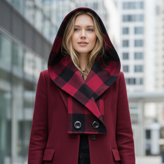 Hooded Scarf Red Black+