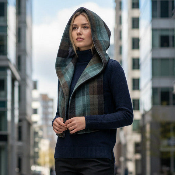 Hooded Scarf Grey Brown