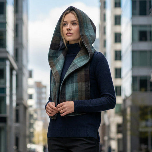 Hooded Scarf Grey Brown