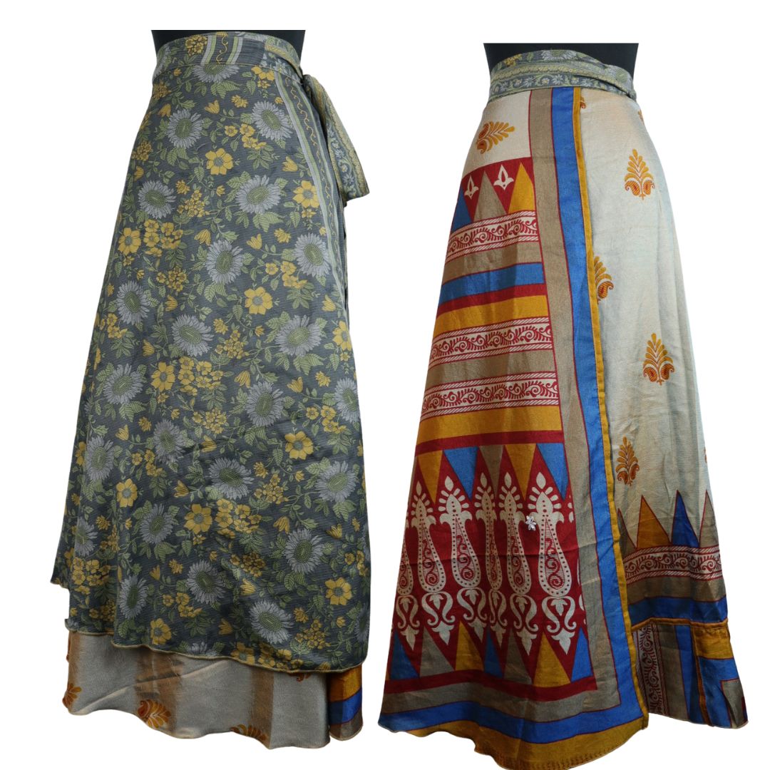 SILK BLEND LONG WRAP SKIRTS MADE FROM SARIS Amy Ella