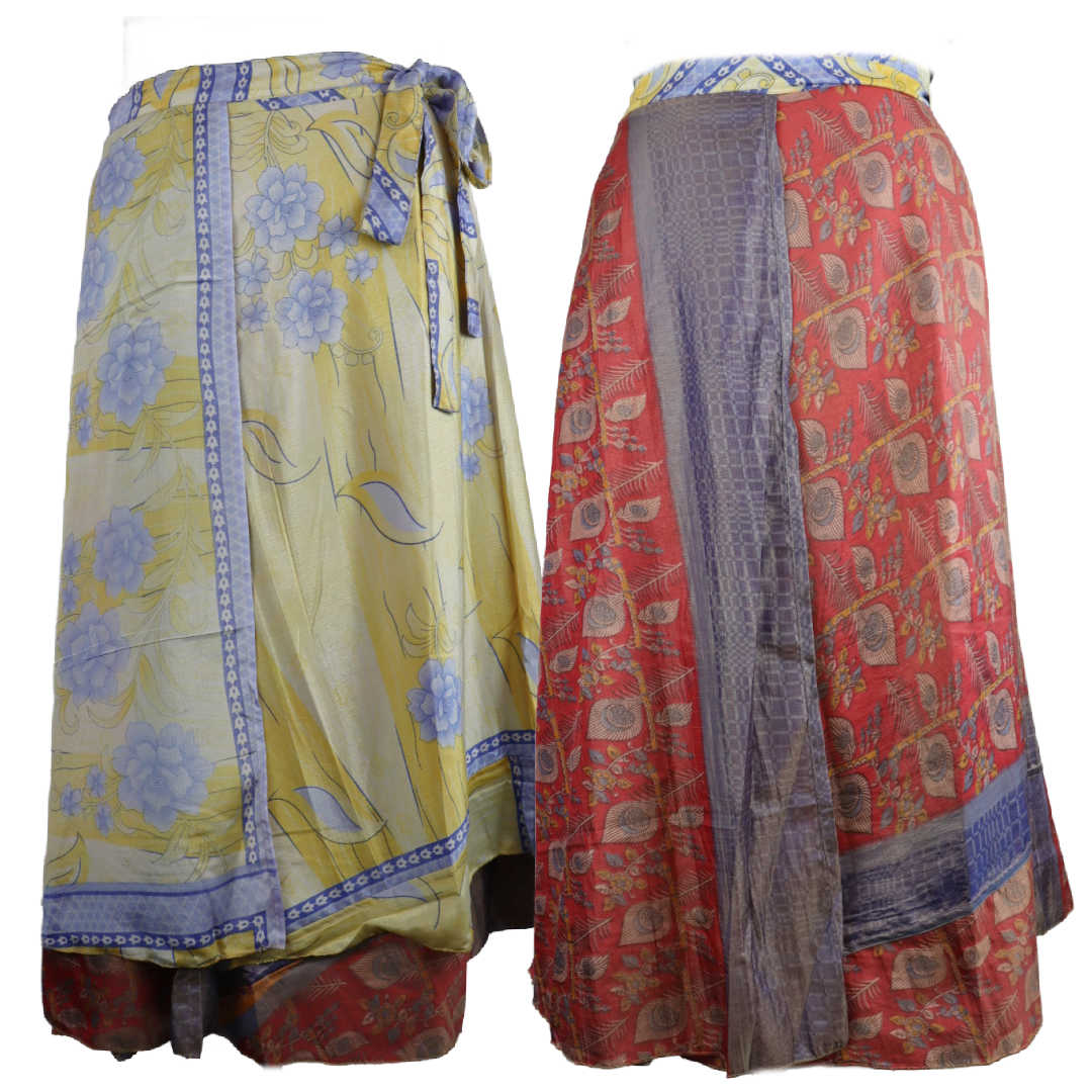 Two Layer Silk Wrap Skirts‎ 3 pcs Lot - Jaipur Online Shop