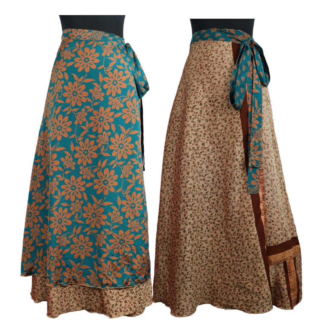 SILK BLEND LONG WRAP SKIRTS MADE FROM SARIS – Amy & Ella