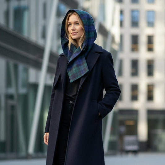 Hooded Scarf Navy Green
